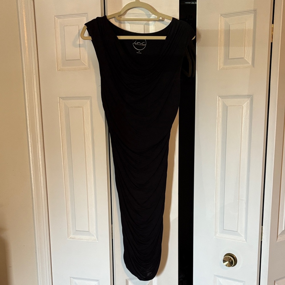 INC International Concepts Women's Elegant Black Cowl Neck Midi Dress